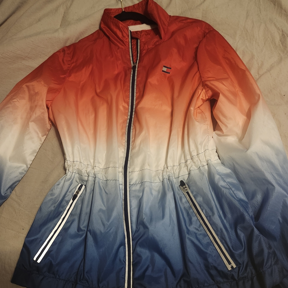 Stylish Gradient Jacket - Red, White, and Blue